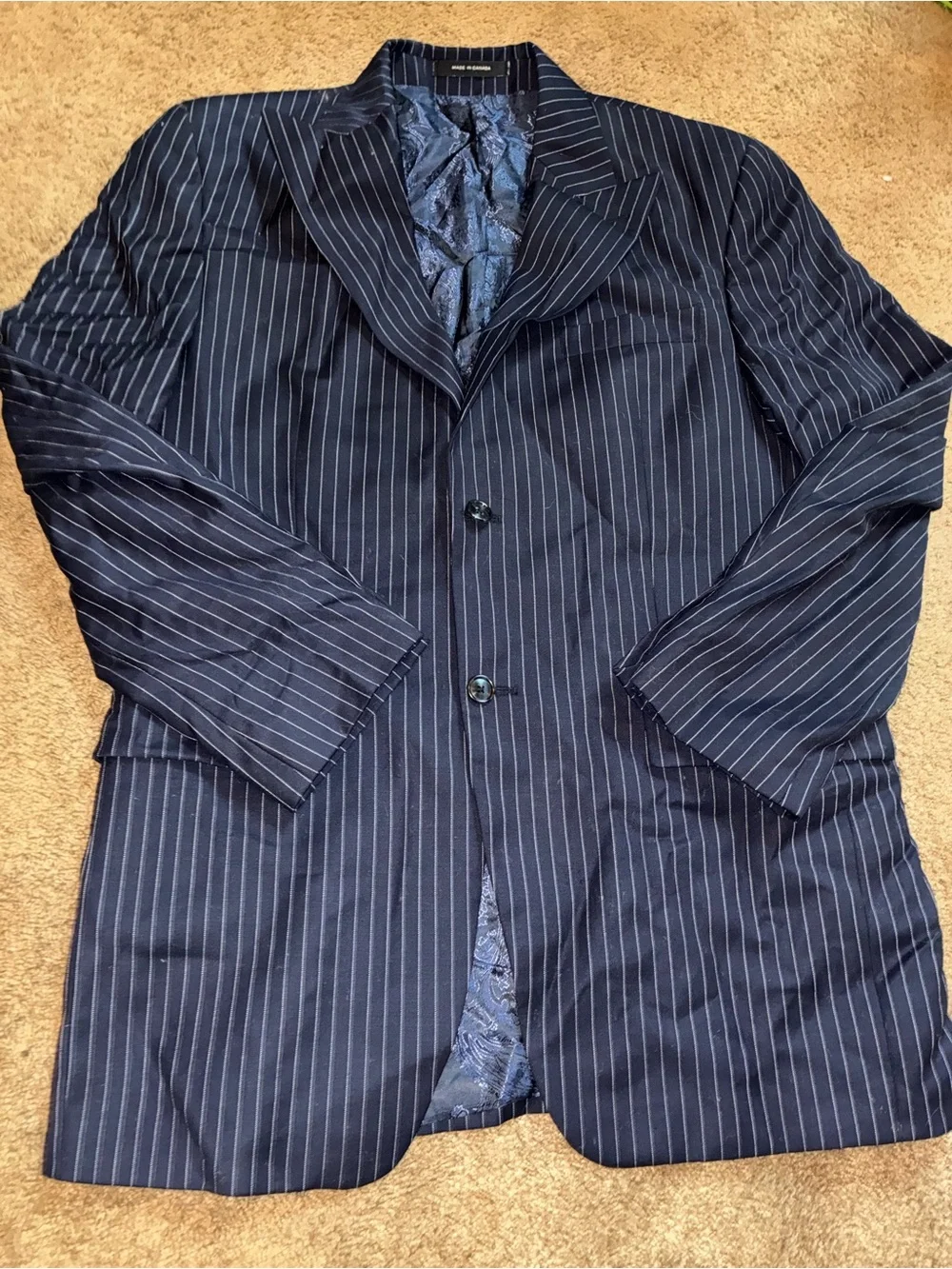 Vintage Saint John Navy Pinstripe Suit Jacket - 100% Pure New Woolmark